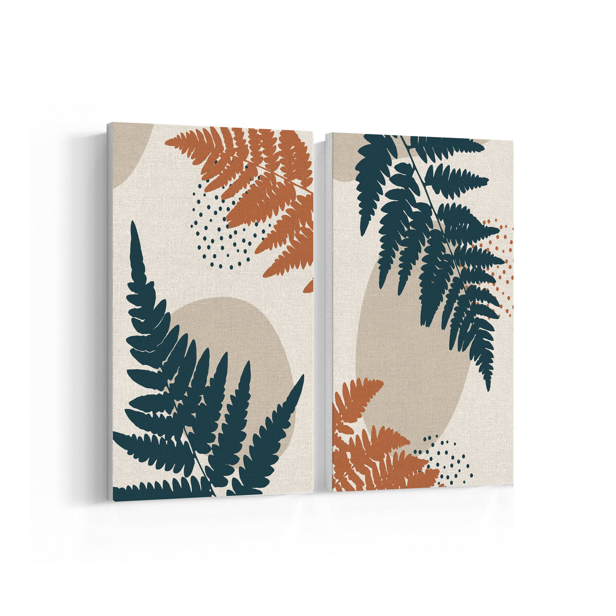 Abstract Botanical Plant and Leaves, Set of 2, Set of two Paintings