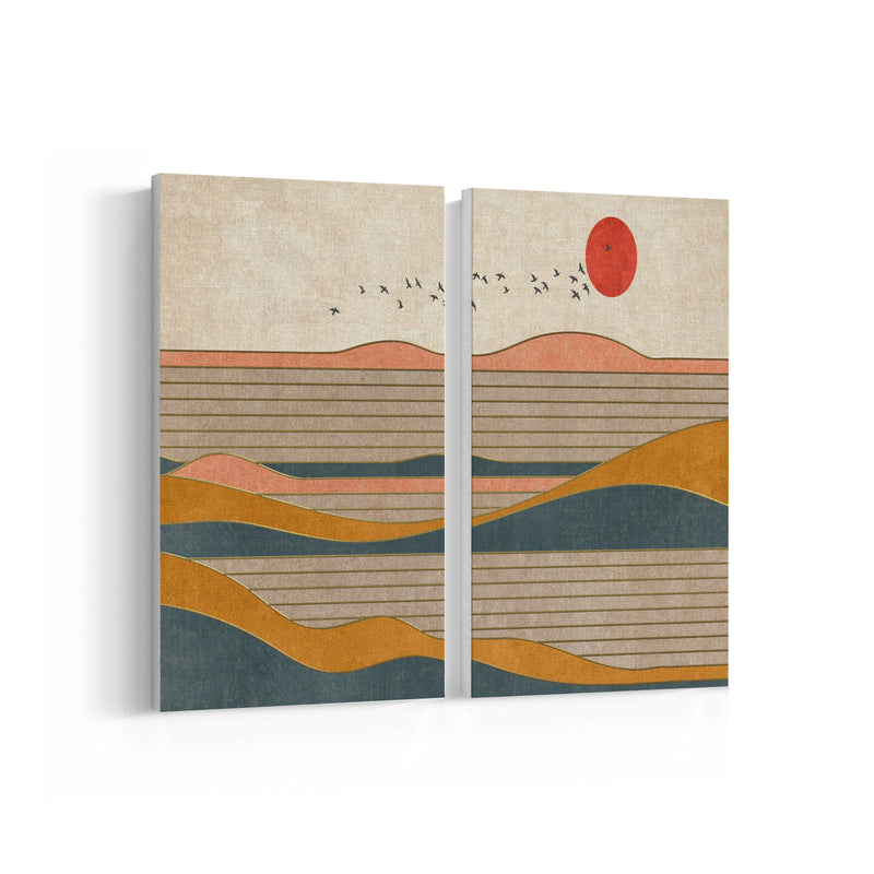 Abstract geometric line color block art painting, Set of 2, Set of two Paintings
