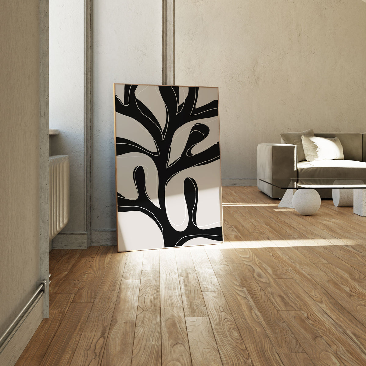 Abstract Twig Black and White, Minimal Art, Minimalist Painting