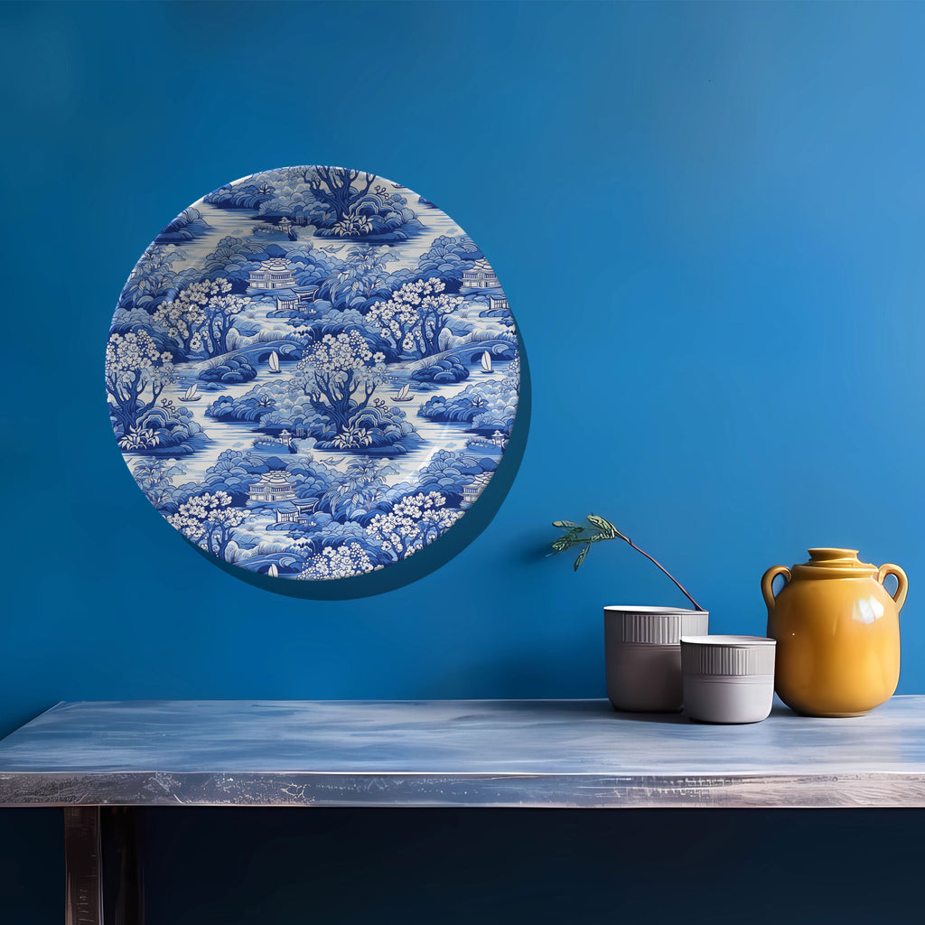 Chinese Blue Willow Motif Decorative Wall Plate