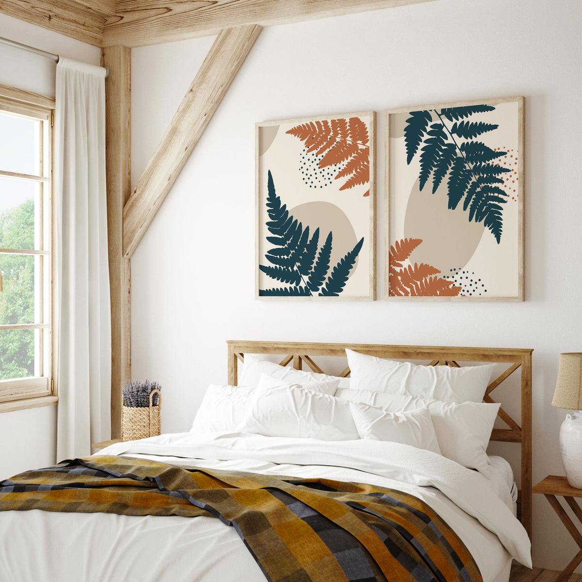 Abstract Botanical Plant and Leaves, Set of 2, Set of two Paintings