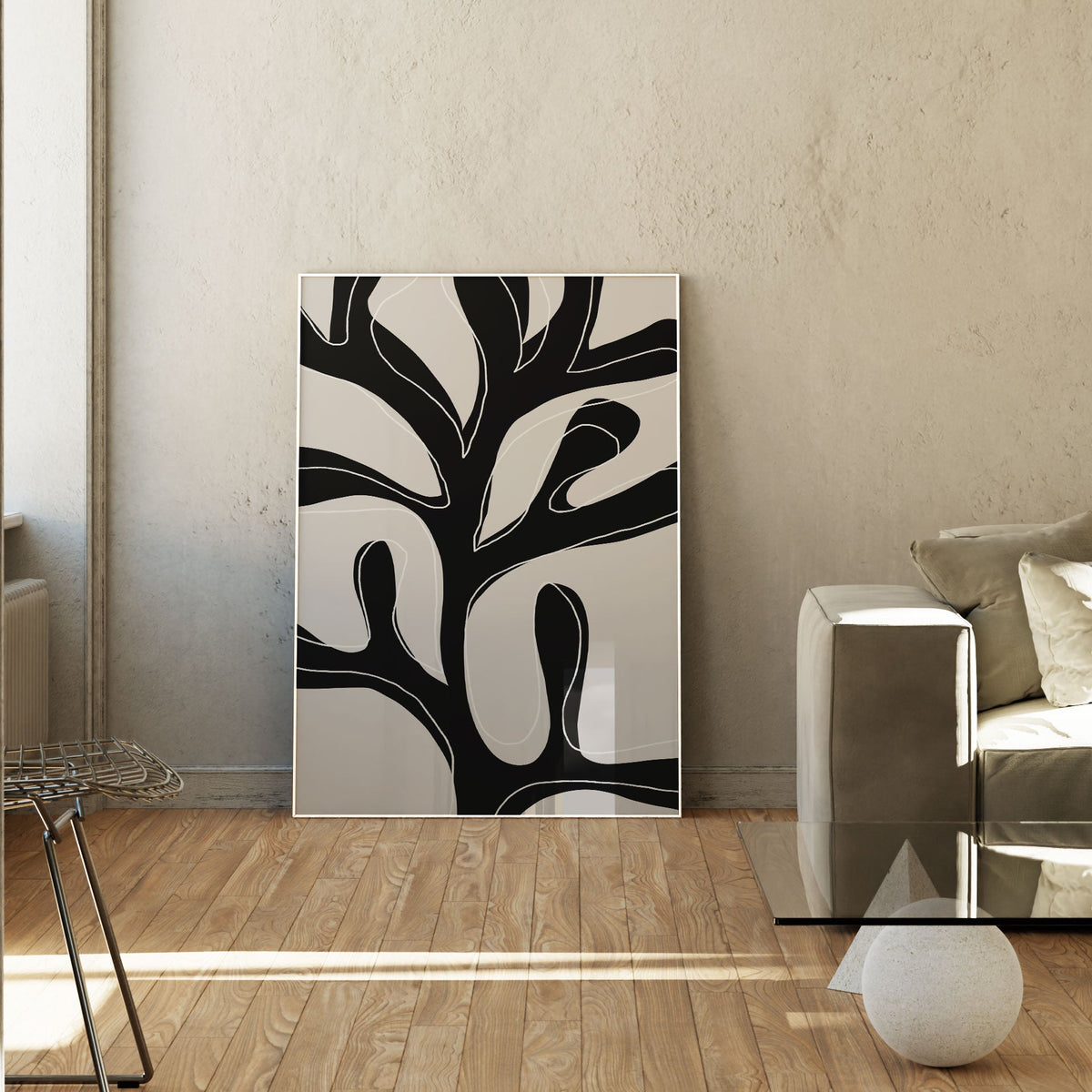 Abstract Twig Black and White, Minimal Art, Minimalist Painting