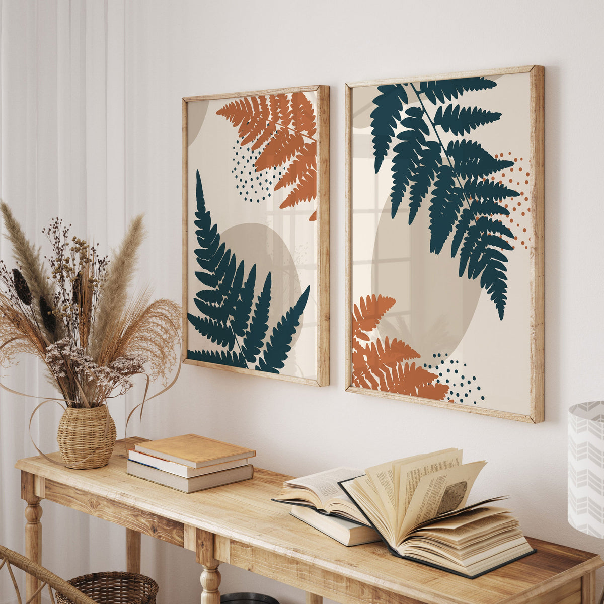 Abstract Botanical Plant and Leaves, Set of 2, Set of two Paintings