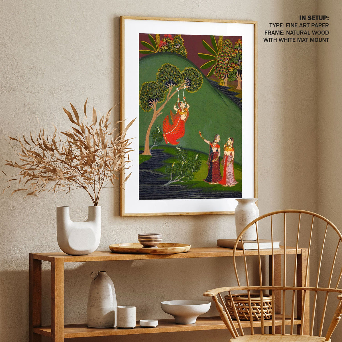A Rajasthani Lady on a Swing, Indian Miniature Paintings