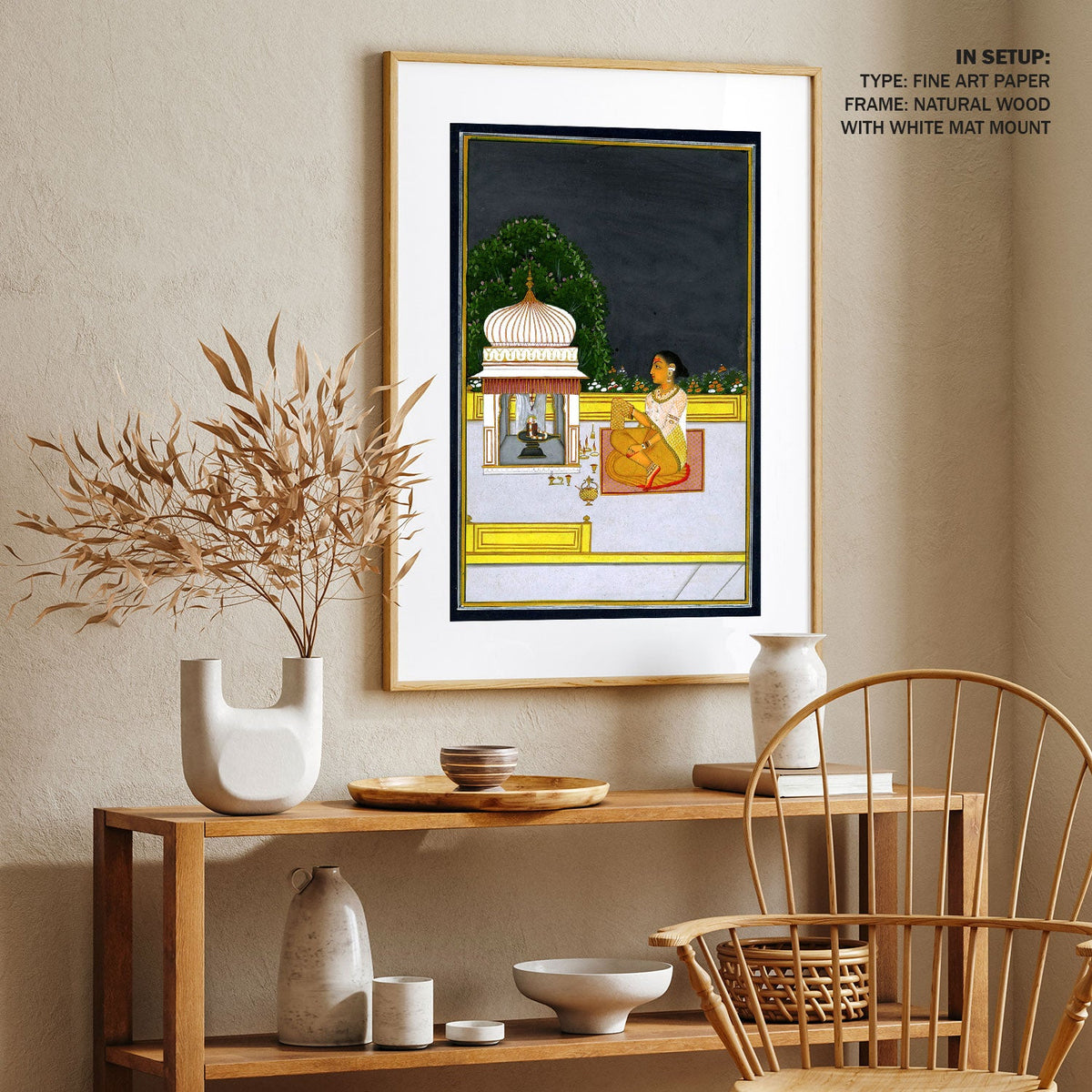 A female devotee is worshipping Shiva in the form of a linga, Rajasthani Miniature Paintings