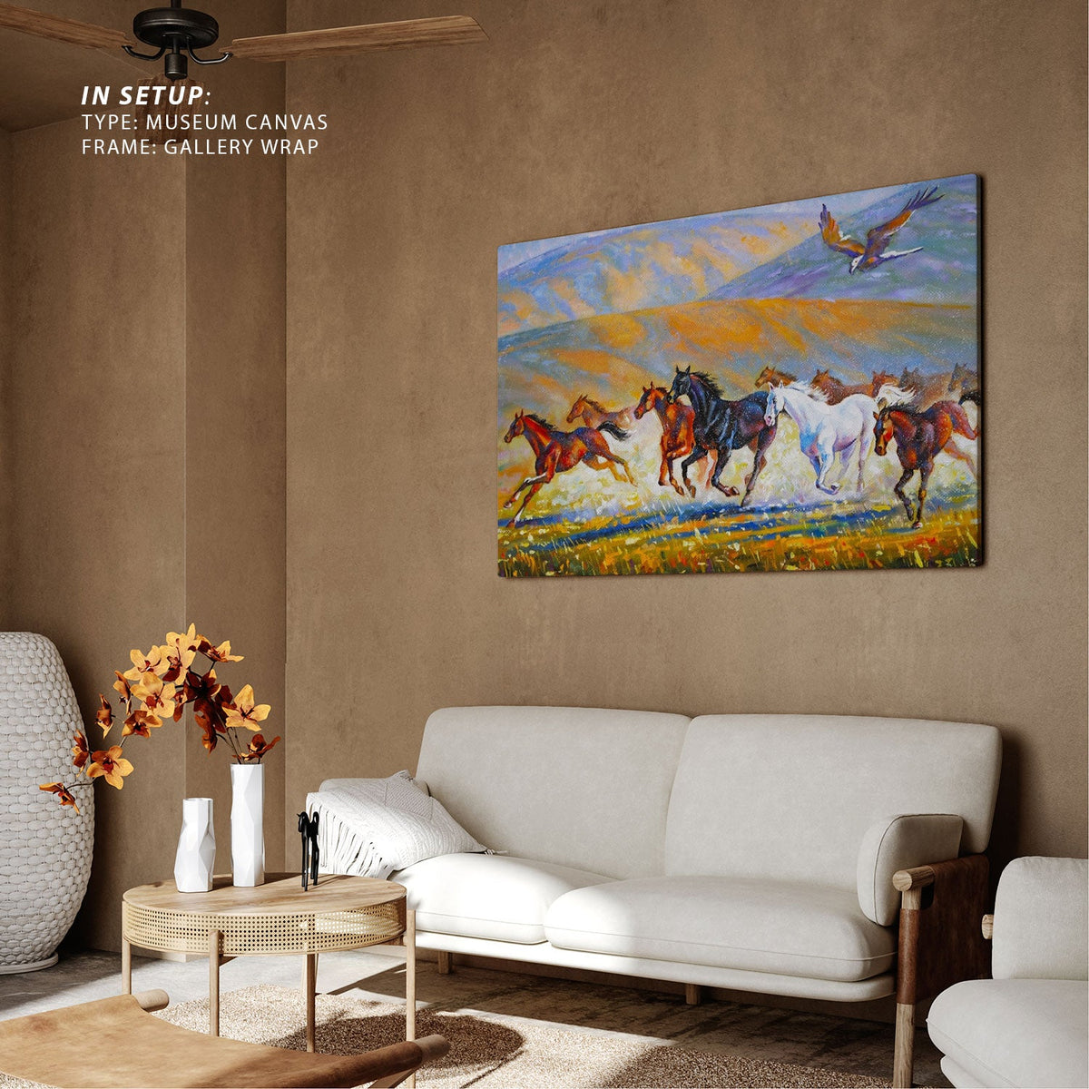 A large eagle over the running herd of horses , Big Canvas Paintings