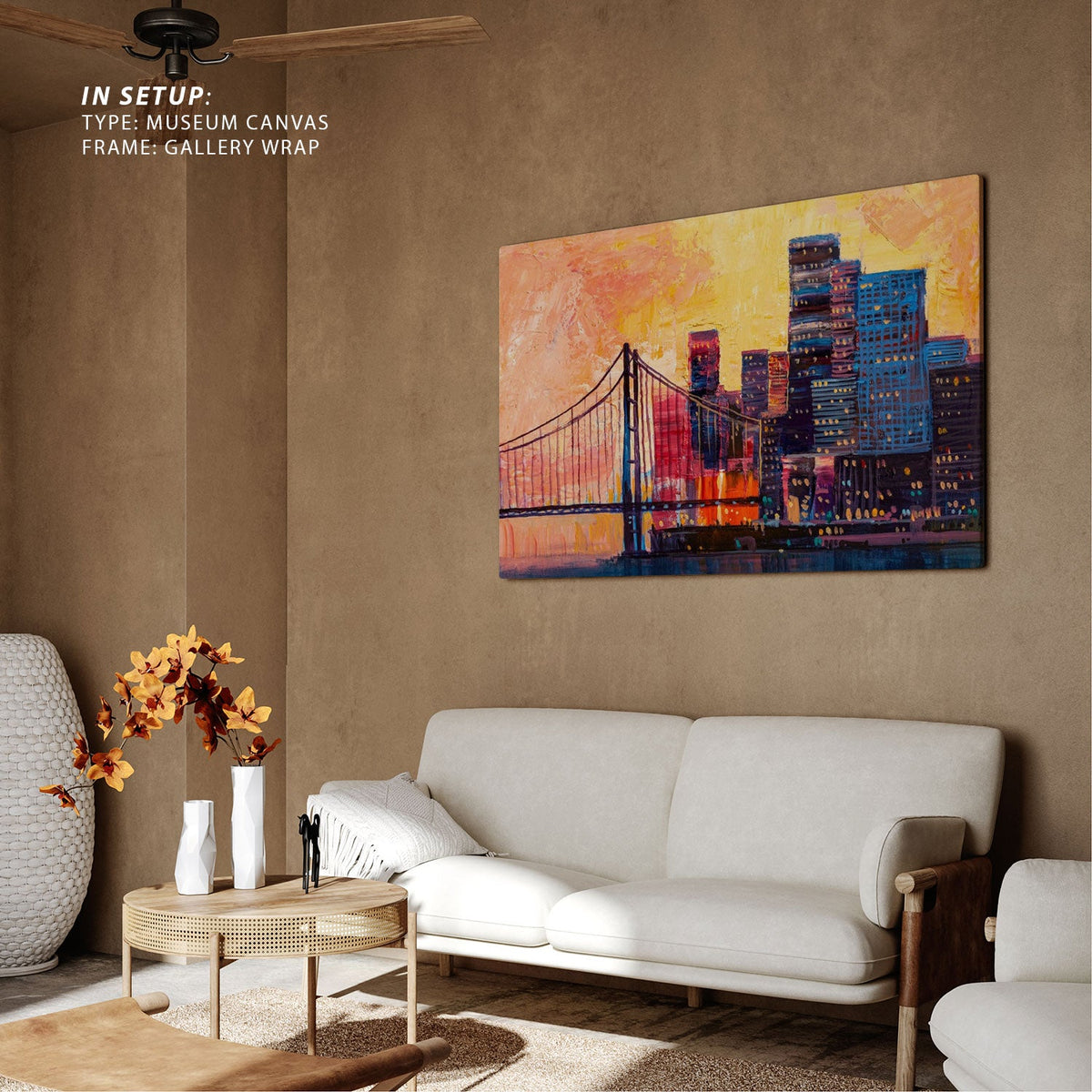 Abstract  of urban skyscrapers City with a bridge, Big Canvas Paintings