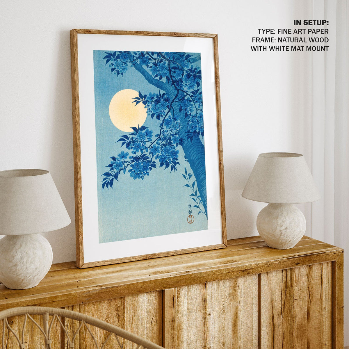 Blossoming Cherry on a Moonlit, Japanese Art Painting
