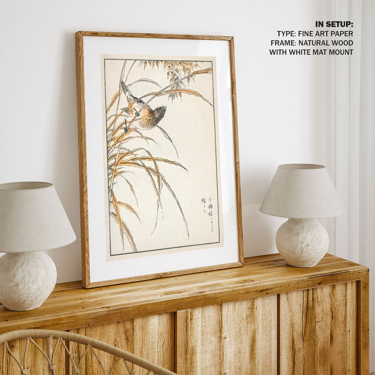 Japanese Grey Bunting and Rise Plant, Japanese Art Painting
