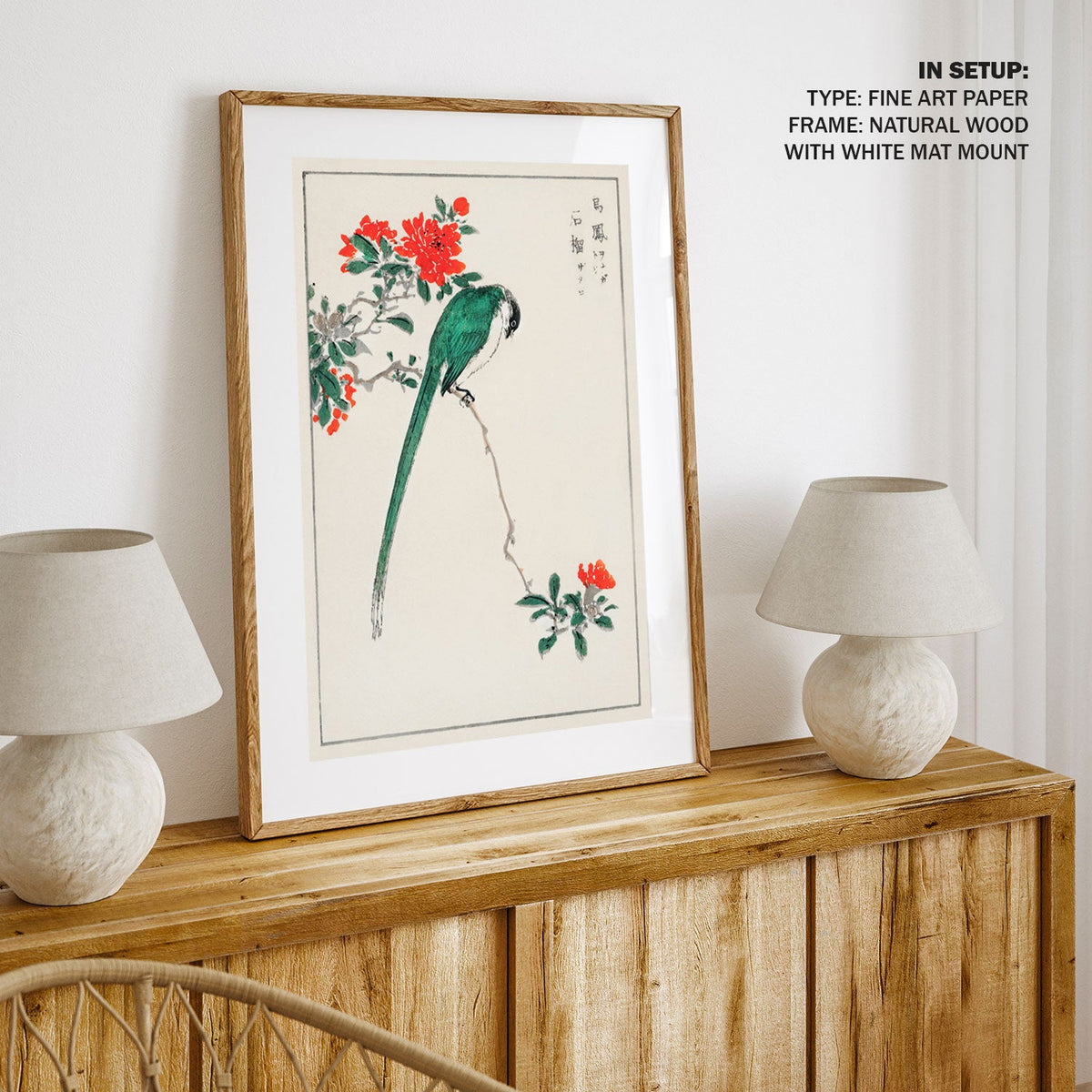 Japanese Long-tailed Tit and Pomegranate, Japanese Art Painting