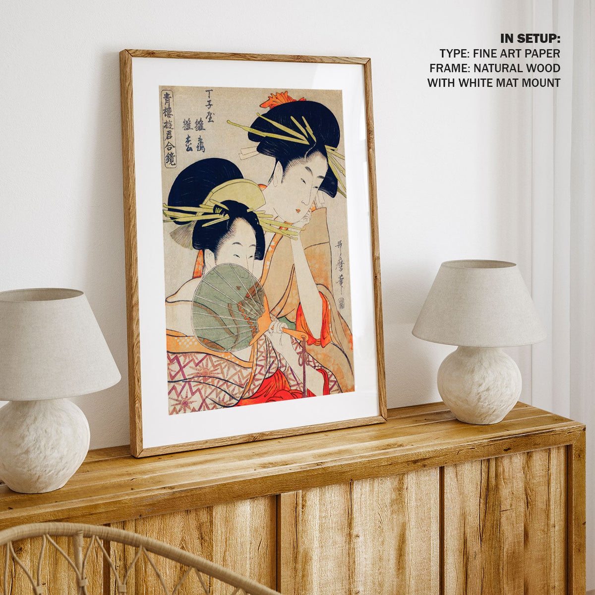 Japanese women courtesans holding a fan, Japanese Art Painting
