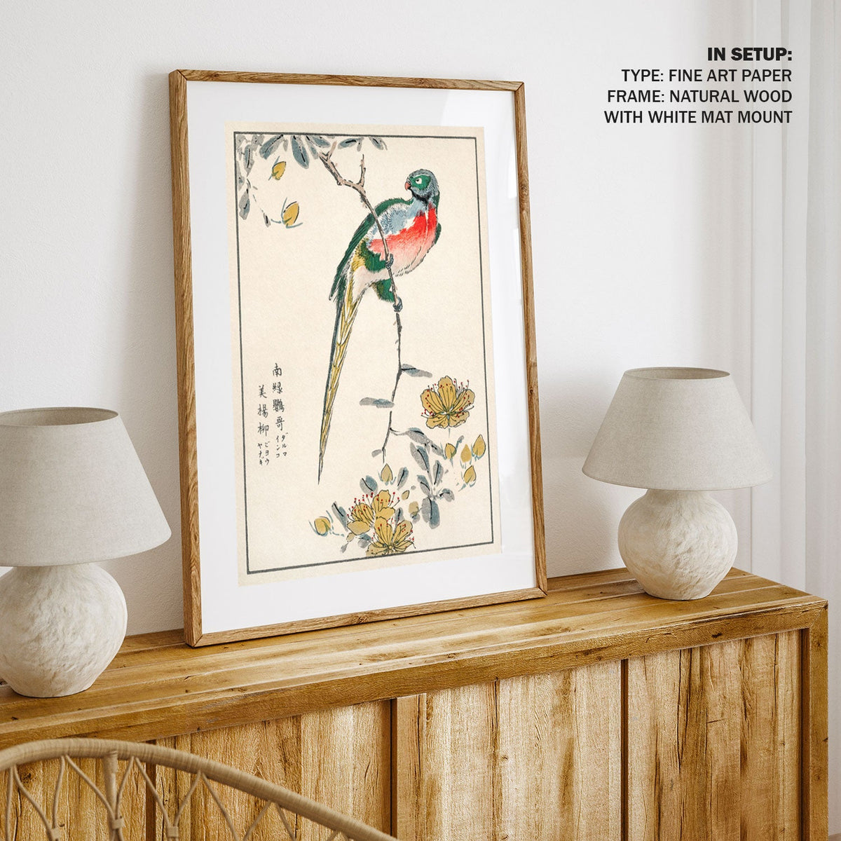 Macaw and Drooping Peach, Japanese Art Painting