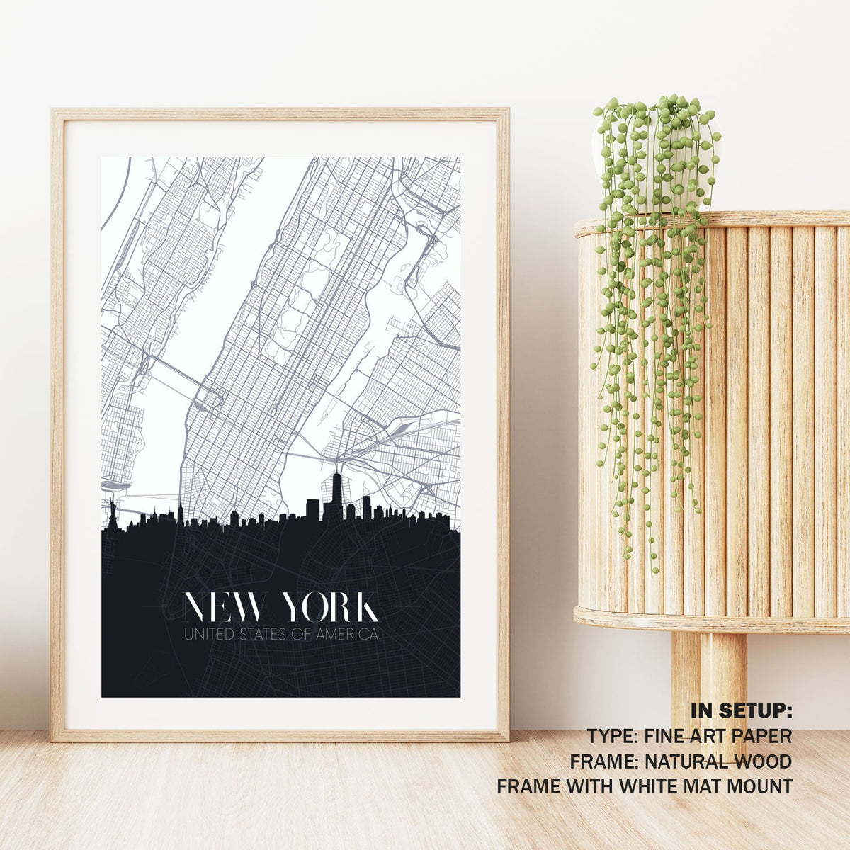 Skyline and city map of New York