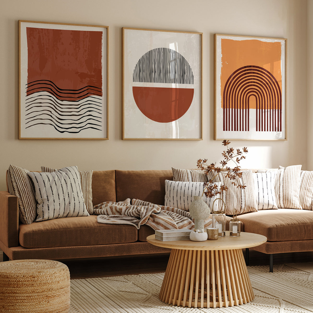 Abstract Geometric Art Set of 3, Modern Wall Art, Mid-Century Art, Boho Art