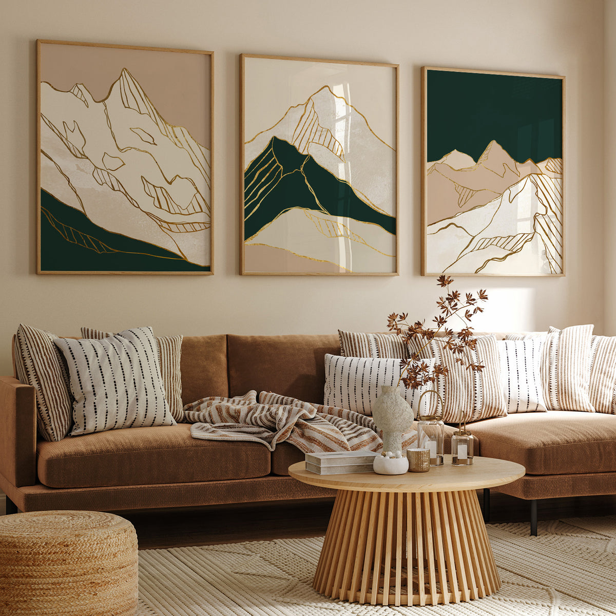 Golden Mountain Abstract Gold Art Set of 3, Modern Wall Art, Landscape Art, Minimalist Art