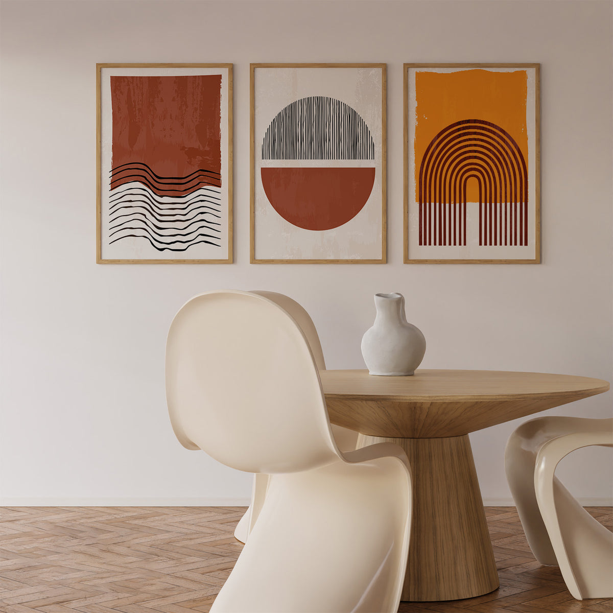 Abstract Geometric Art Set of 3, Modern Wall Art, Mid-Century Art, Boho Art