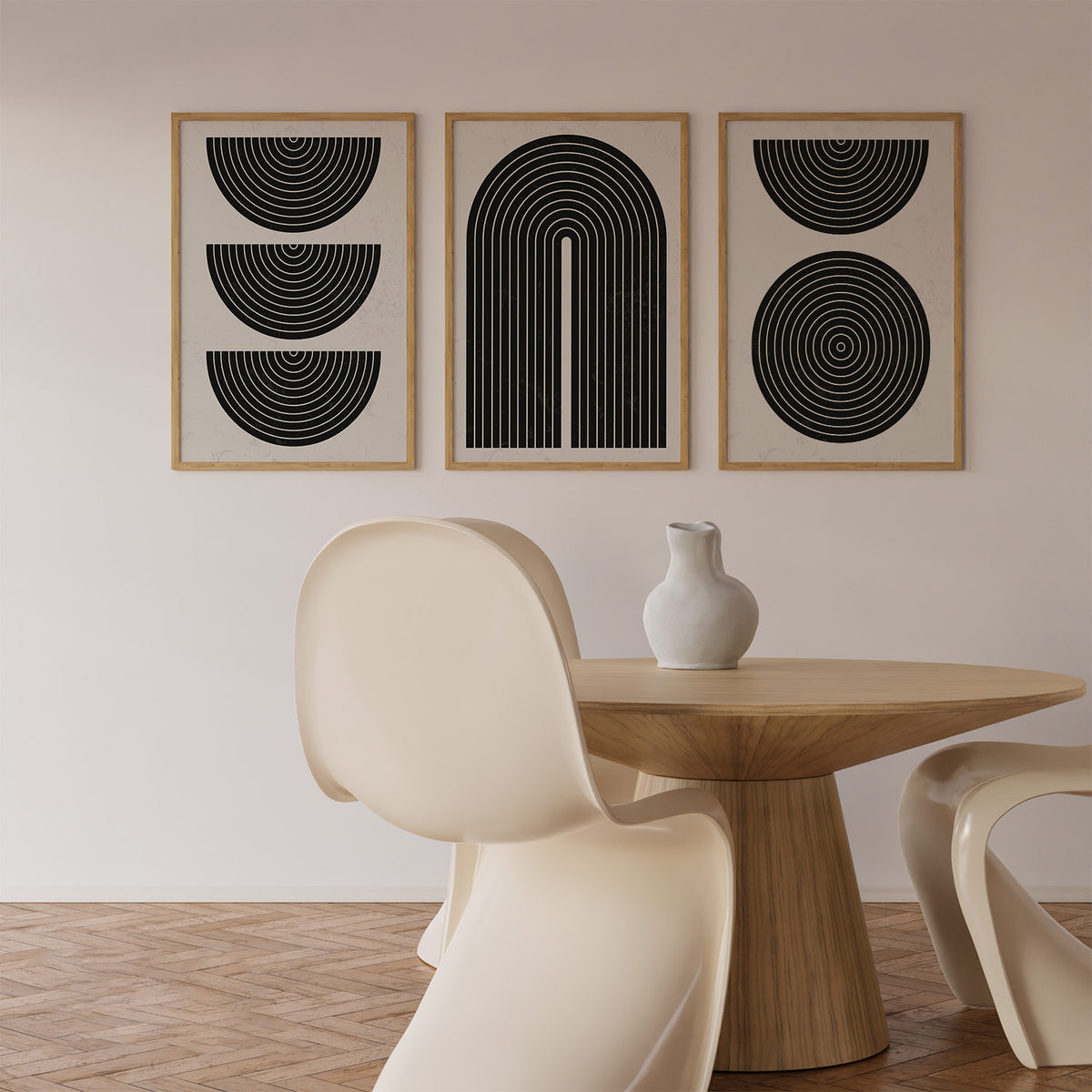 Abstract Black and White Geometric Art Set of 3, Modern Wall Art, Mid-Century Art, Boho Art