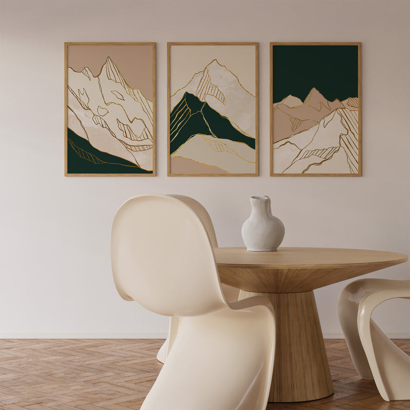 Golden Mountain Abstract Gold Art Set of 3, Modern Wall Art, Landscape Art, Minimalist Art