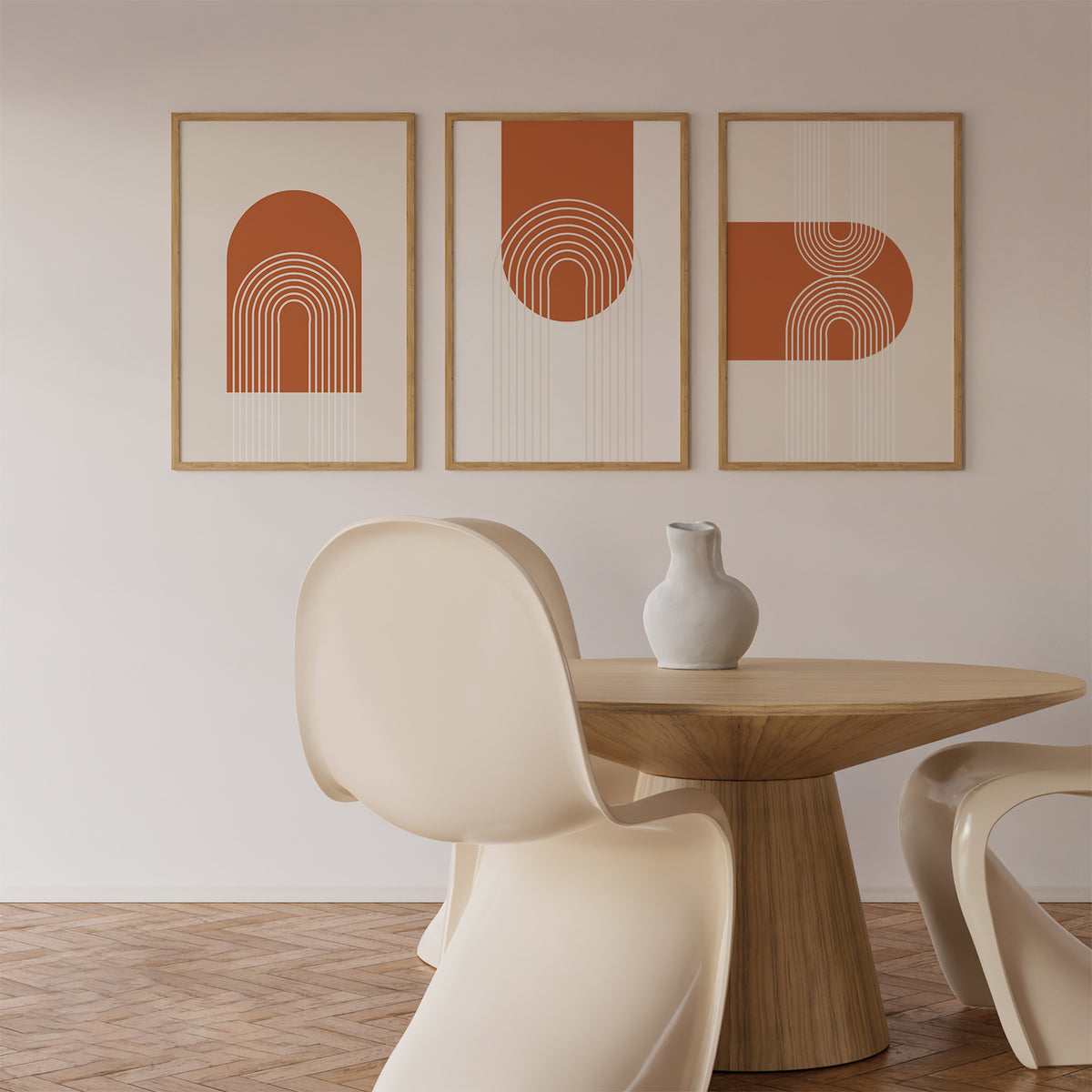 Boho Geometric Shapes Art Set of 3, Mid Century Modern Line Art, Abstract Painting Set