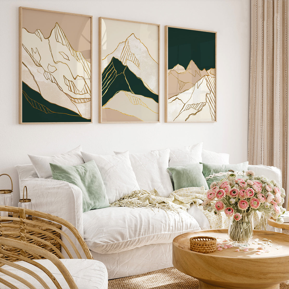 Golden Mountain Abstract Gold Art Set of 3, Modern Wall Art, Landscape Art, Minimalist Art