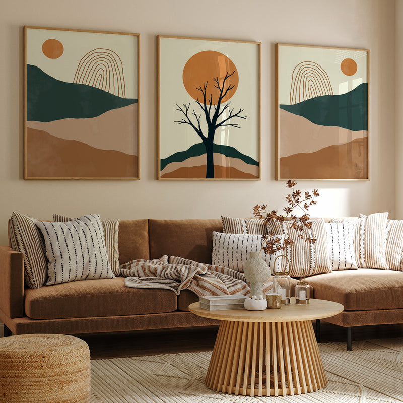 Set Of 3 Landscape Mountain Art, Nature Wall Decor, Modern Abstract Art, Minimalist Art, Mid-Century Art