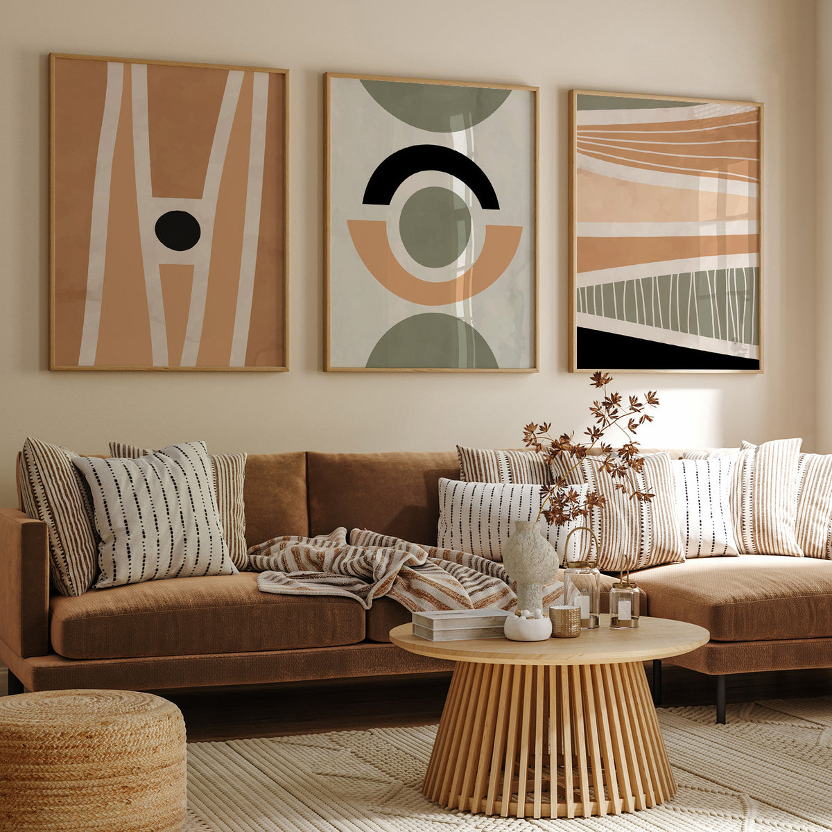 Abstract Geometric Art Set of 3, Modern Wall Art, Boho Art