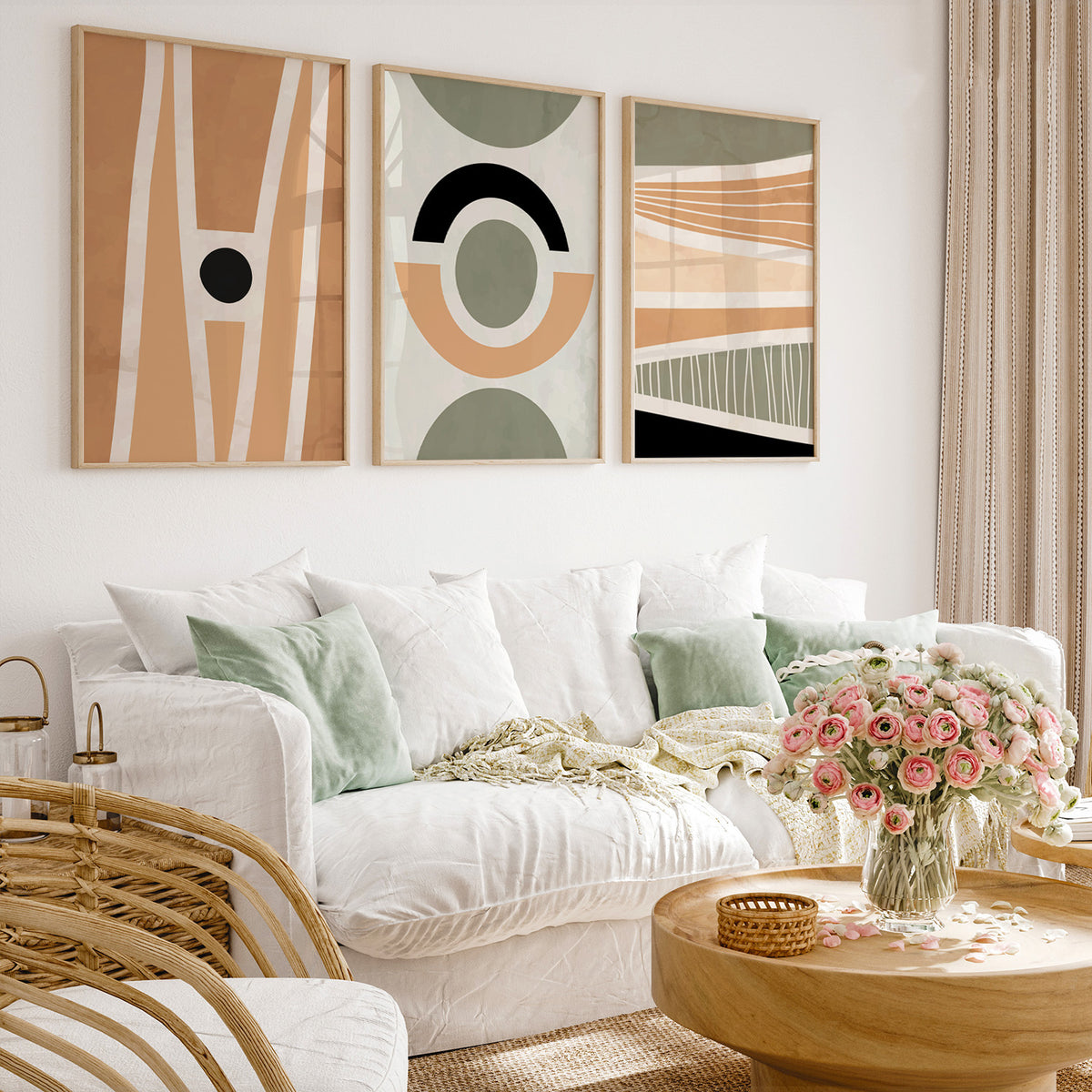 Abstract Geometric Art Set of 3, Modern Wall Art, Boho Art