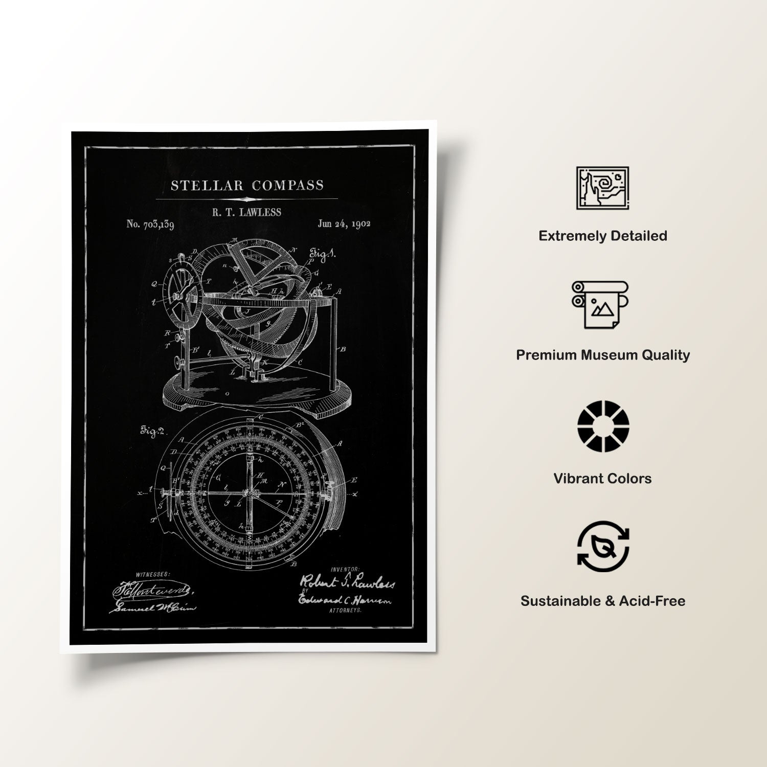 Compass Chalk Drawing Chalk Stellar Compass: Buy Premium Framed Blueprints & Patent Art ...