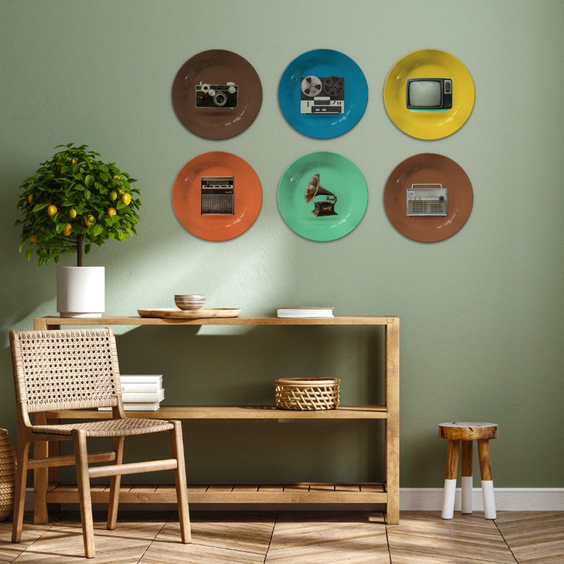 Retro Vibes Set of 6 Art Plates, Decorative Plates