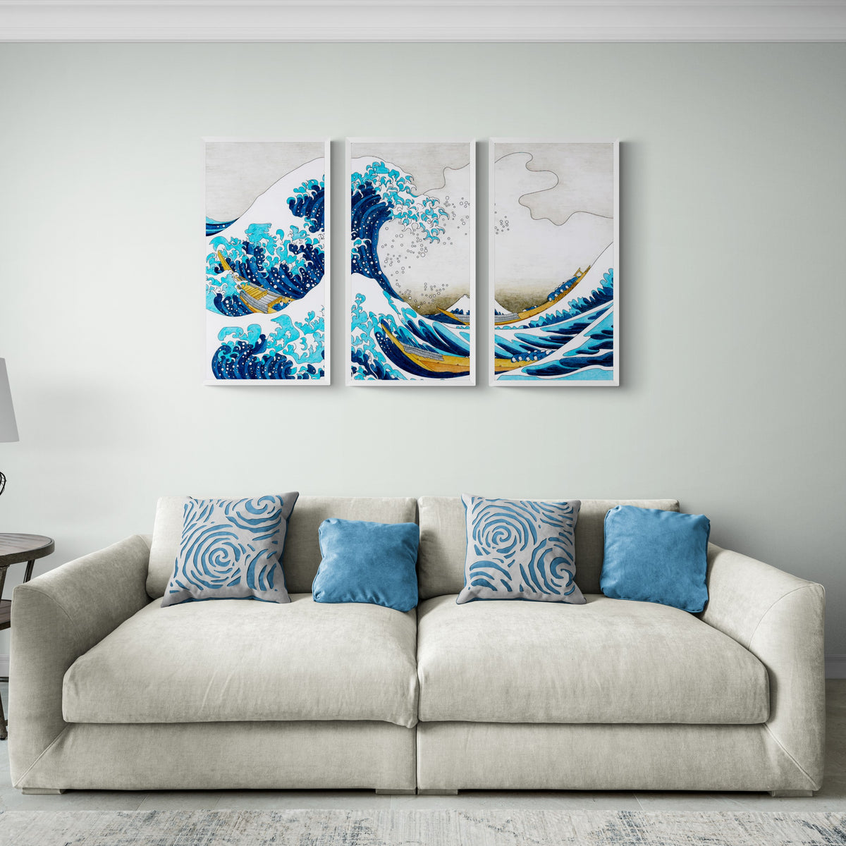 The Great Waves Painting, Famous Painting, Canvas Panel, Set of 3