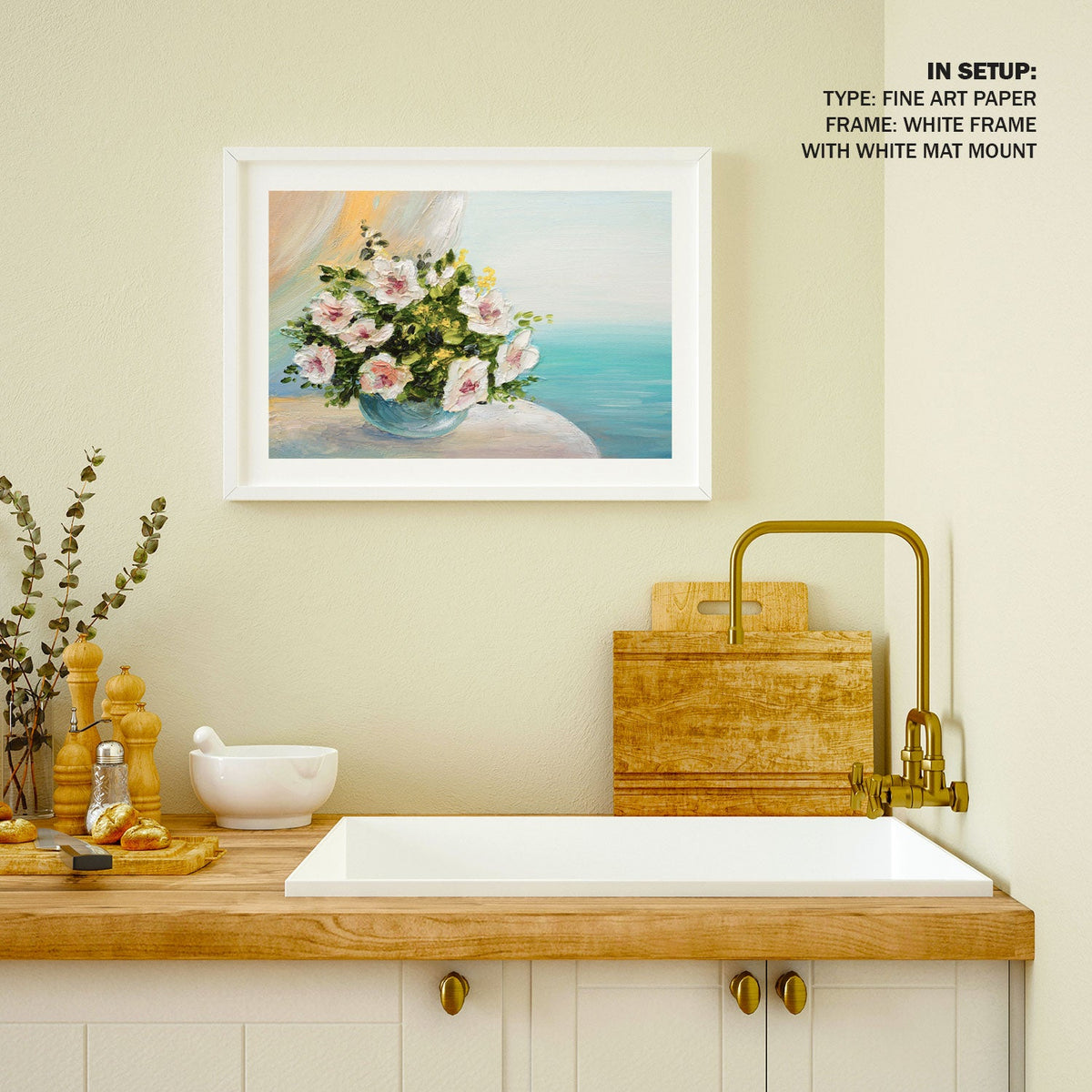 A Flower Pot on the Shelf, Botanical Flower Paintings