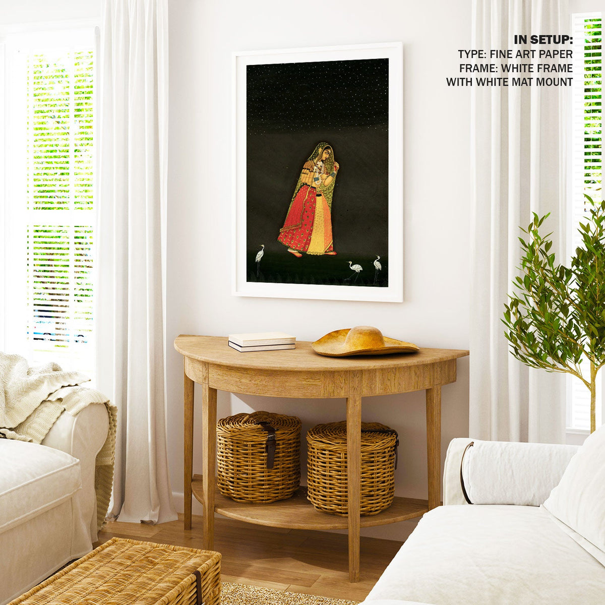 A lady moves through a moon lit landscape, Rajasthani Miniature Paintings