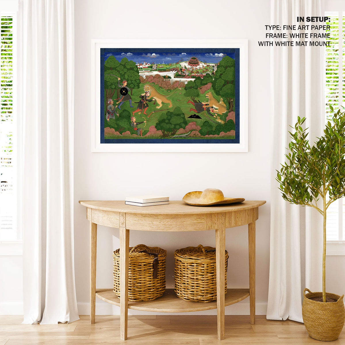 A lion hunt where two hunters are being mauled by their prey, Indian Miniature Paintings