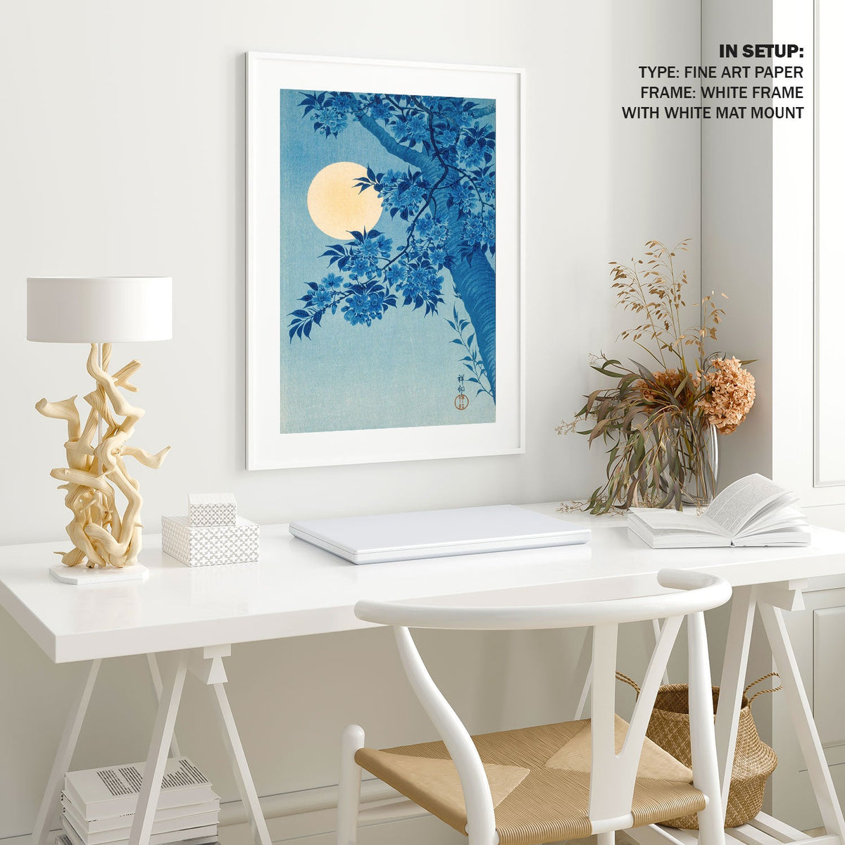 Blossoming Cherry on a Moonlit, Japanese Art Painting