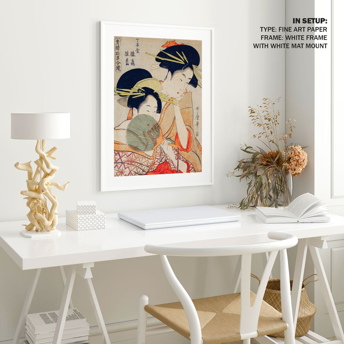Japanese women courtesans holding a fan, Japanese Art Painting