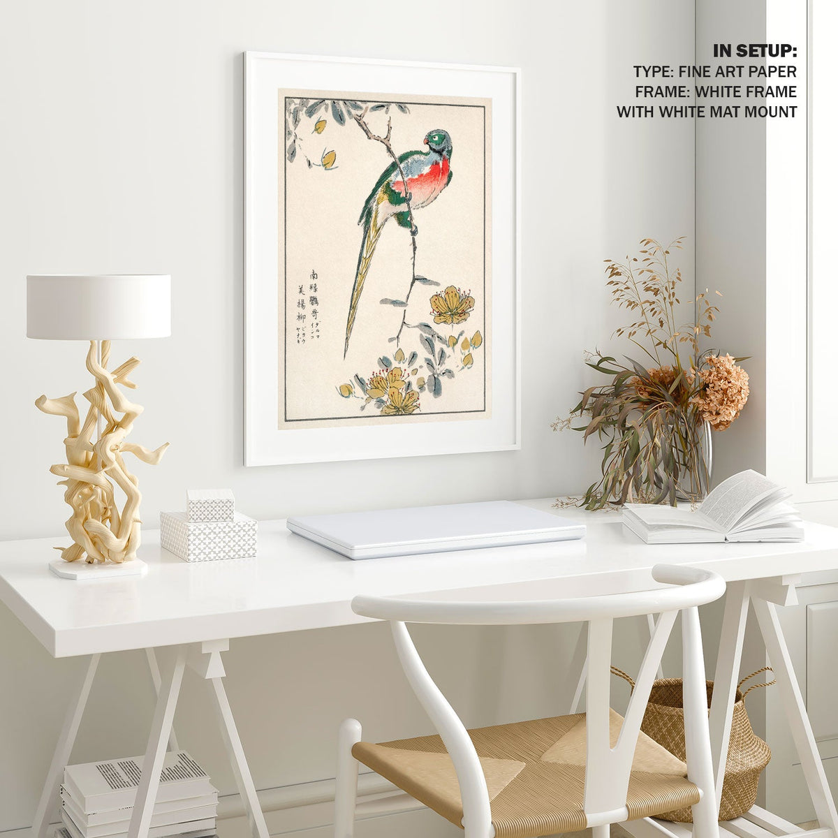 Macaw and Drooping Peach, Japanese Art Painting