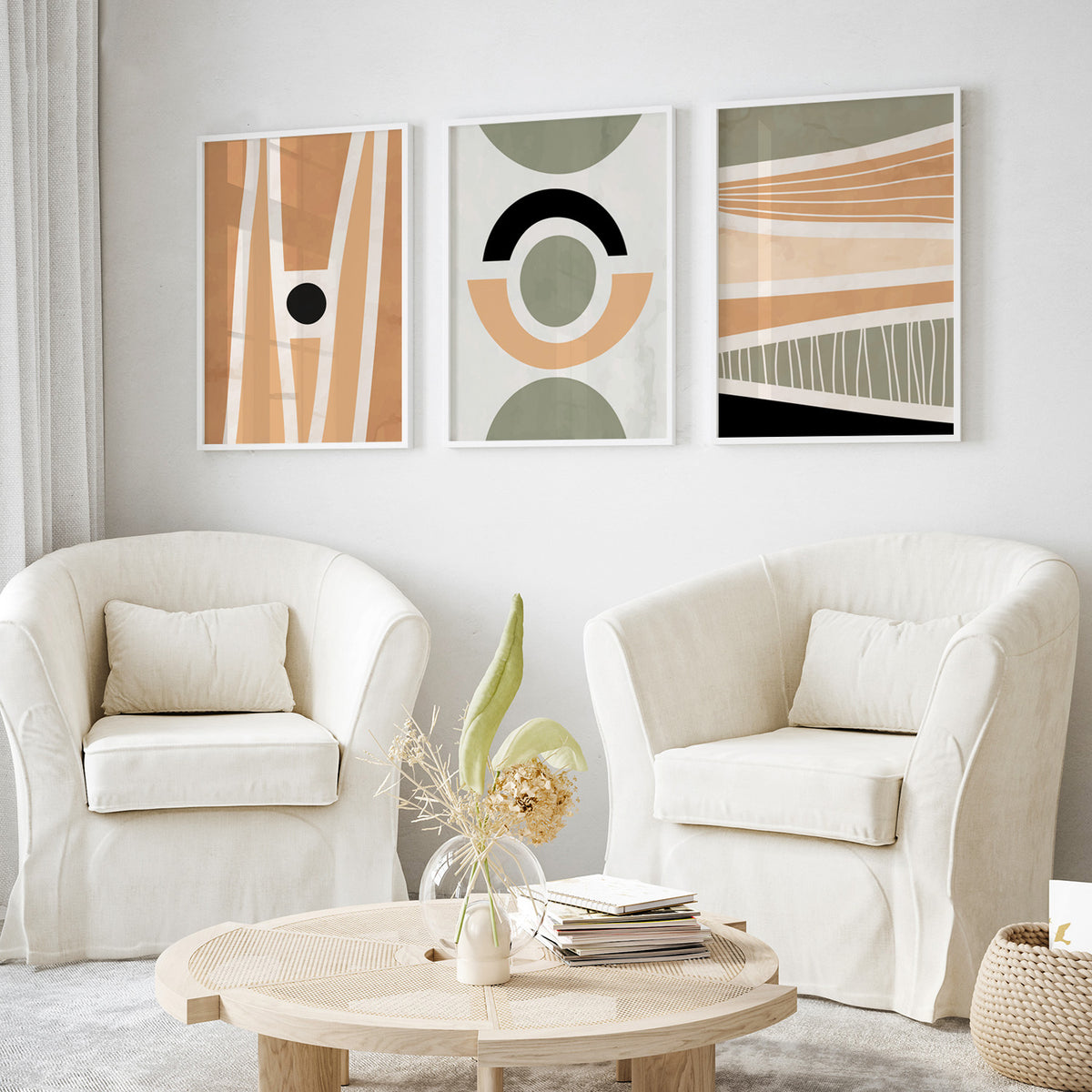 Abstract Geometric Art Set of 3, Modern Wall Art, Boho Art