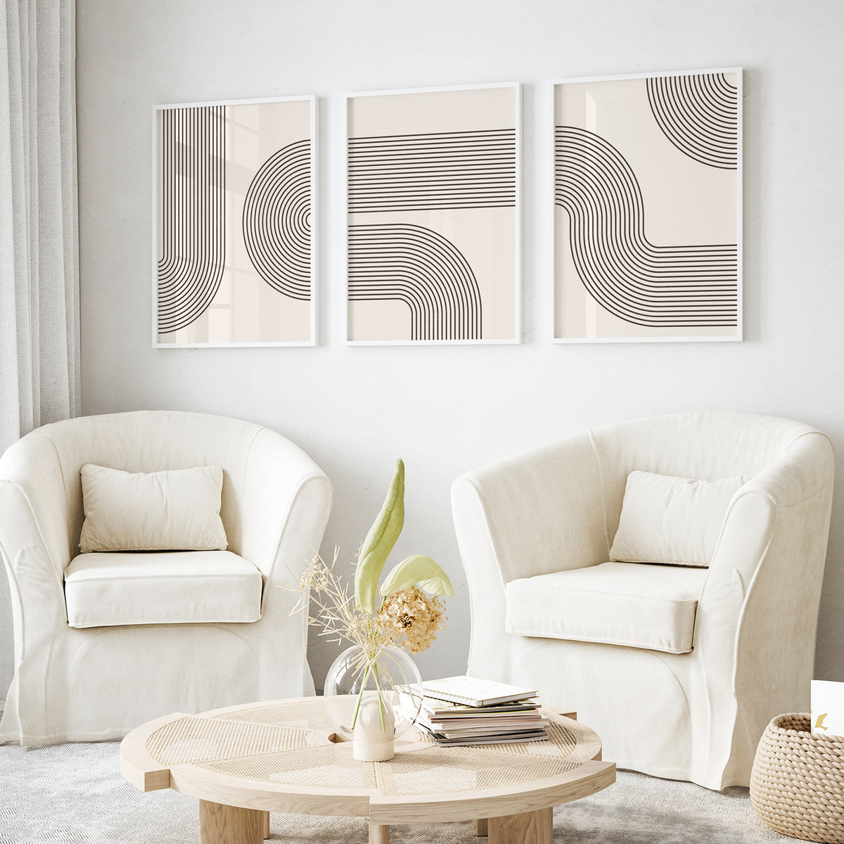 Abstract Lines Geometry Art Set of 3, Modern Wall Art, Boho Art, Minimalist Art