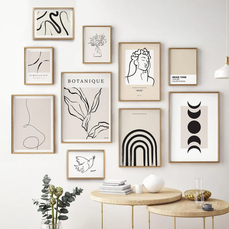 Abstract Gallery Wall Set of 10, Beige Minimalist Art Set, Boho Wall Art, Modern Art