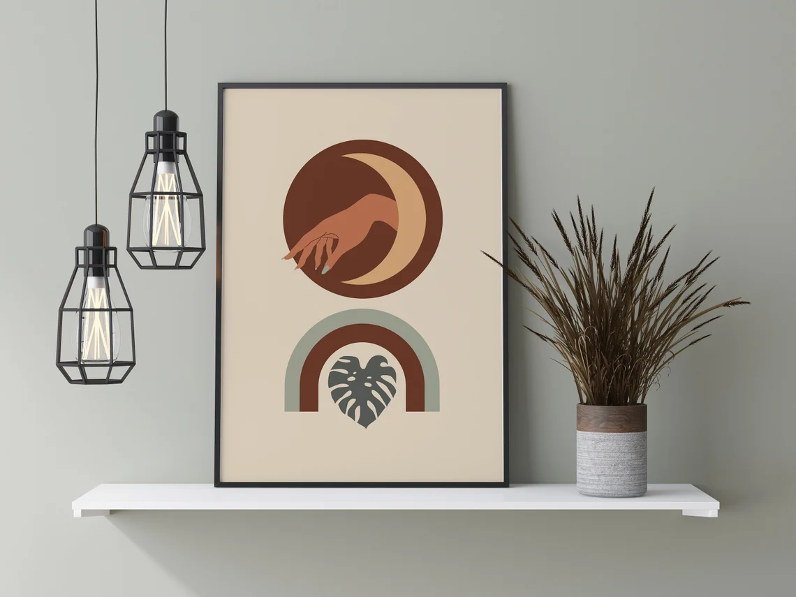 Boho Set Of 3 Women Art, Mid Century Modern Wall Art, Geometric Art