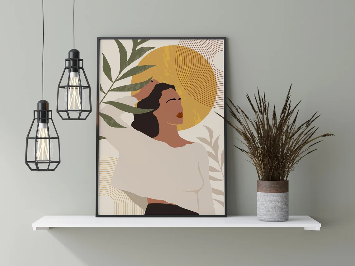 Boho Set Of 3 Women Art, Mid Century Modern Wall Art, Geometric Art