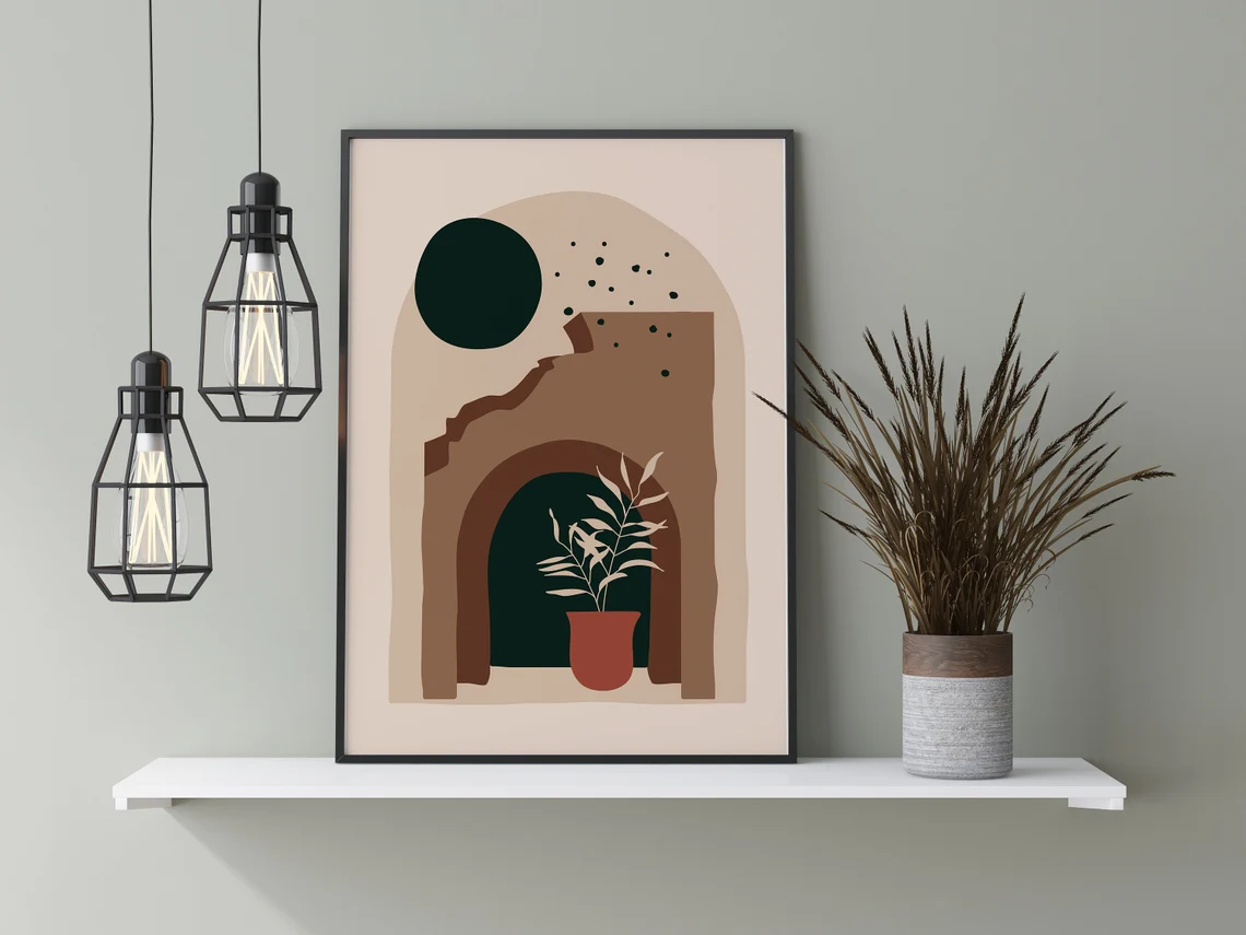 Boho Set Of 3 Women Art, Mid Century Modern Wall Art, Geometric Art